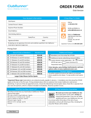 ClubRunner Subscription Order Form