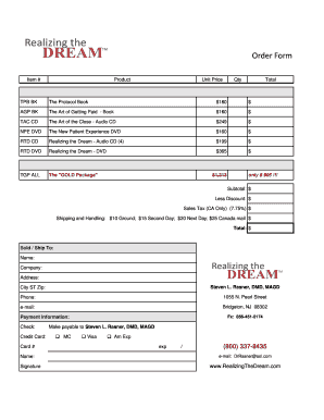 Order Form for Dental Products