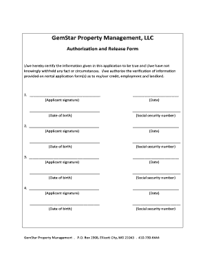 GemStar Property Management Authorization and Release Form