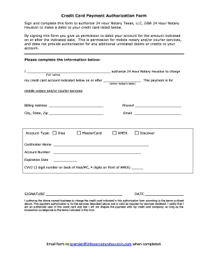 Credit Card Payment Authorization Form