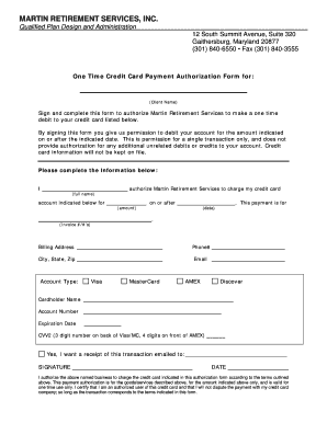One Time Credit Card Payment Authorization Form