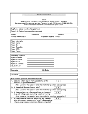 Prior Authorization Form for Zubsolv