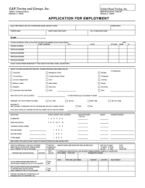 United Road Towing Employment Application