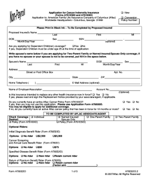 Application for Cancer Indemnity Insurance New Forms