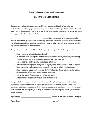 Teenager behavior contract - BEHAVIOR CONTRACT - Shaare Tefila Congregation - shaaretefila