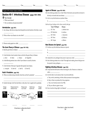 Immune System and Disease Worksheet