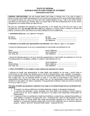 Arizona Durable Health Care Power of Attorney