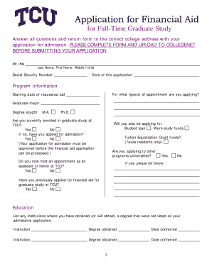 Financial Aid Application for Graduate Study