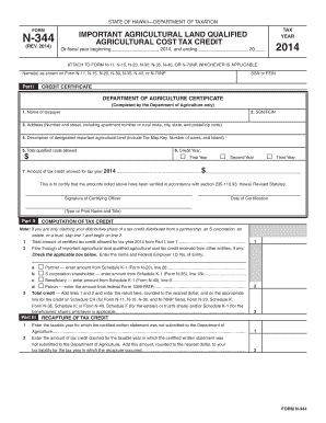Hawaii Agricultural Cost Tax Credit Form N-34
