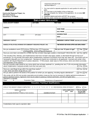 Community Resource Project Employee Application