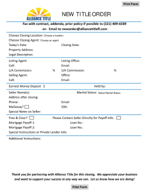Real Estate Closing Order Form