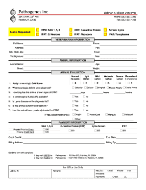 Veterinary Diagnostic Test Request Form