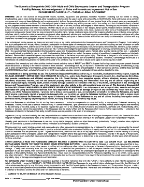 Summit at Snoqualmie Snowsports Liability Release