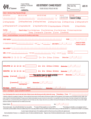 BlueCross BlueShield of Tennessee Add/Change Dependent Form