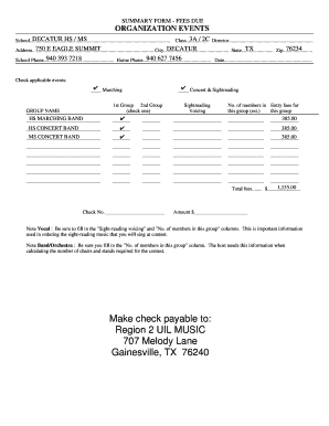 School Event Fees Summary Form
