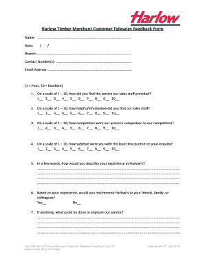 Harlow Timber Merchant Customer Feedback Form
