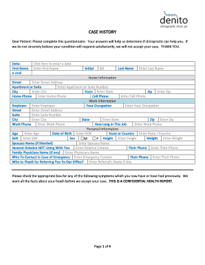 Chiropractic Patient Case History Form