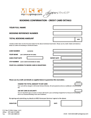 Booking Confirmation Credit Card Details
