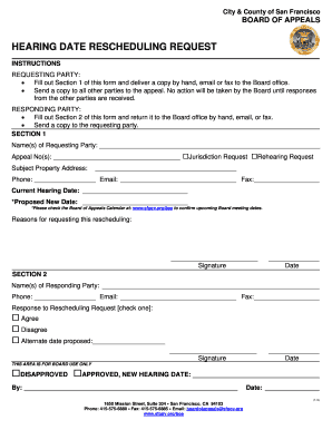 San Francisco Hearing Date Rescheduling Request