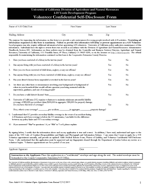 4-H Volunteer Confidential Self-Disclosure Form