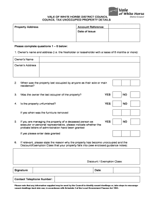 UK Council Tax Unoccupied Property Details Form