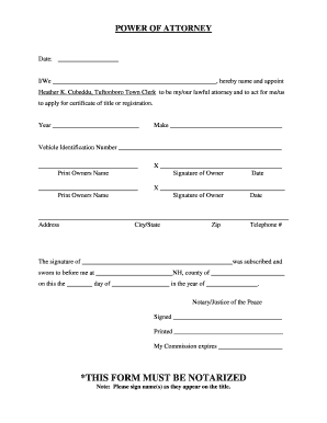 New Hampshire Vehicle Title Power of Attorney