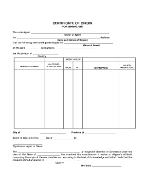 Certificate of Origin