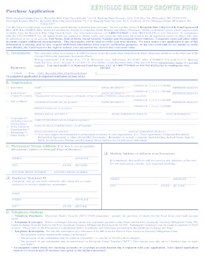 Reynolds Blue Chip Growth Fund Purchase Application