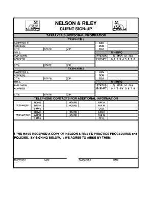 Nelson & Riley Client Sign-Up Form