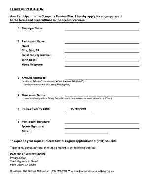 401(k) Pension Plan Loan Application