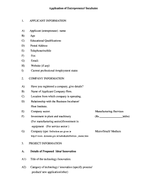 Entrepreneur Incubation Application Form