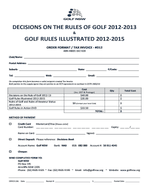 Golf Rules Order Form
