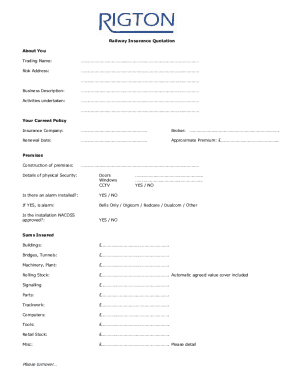 Railway Insurance Quotation Form