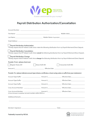 Payroll Distribution Authorization/Cancellation Form