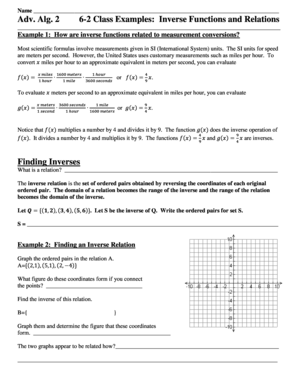 Inverse Functions and Relations Worksheet