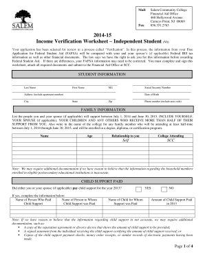 Income Verification Worksheet – Independent Student