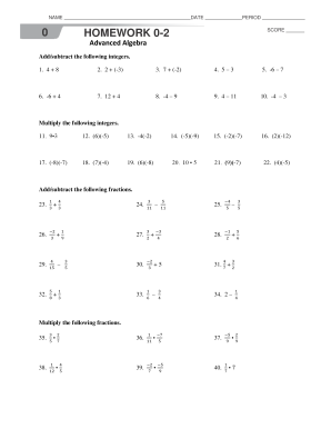 Advanced Algebra Homework