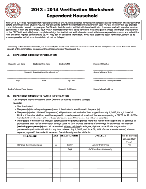 2013-2014 Verification Worksheet
