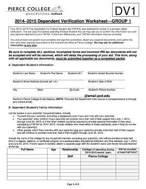 2014-2015 Dependent Verification Worksheet