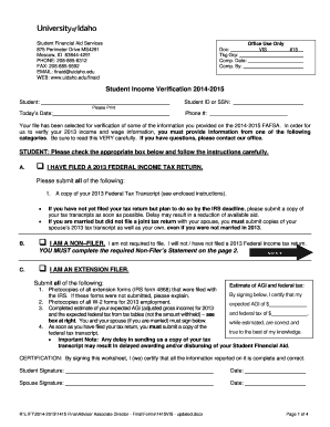 Student Income Verification Form 2014-2015