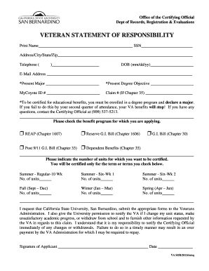 Veteran Statement of Responsibility