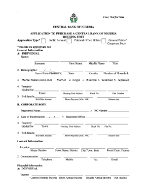Central Bank of Nigeria Housing Unit Application