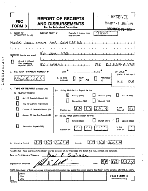 FEC Form 3 Report of Receipts and Disbursements