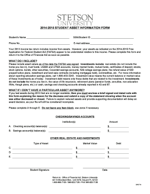 2014-2015 Student Asset Information Form