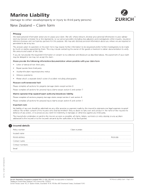 New Zealand Marine Liability Claim Form