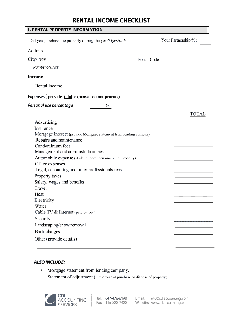 Fillable Online RENTAL CHECKLISTpdf Fax Email Print pdfFiller