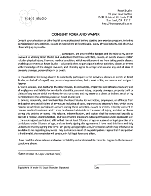 Reset Studio Consent Form and Waiver