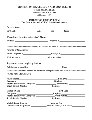 Childhood History Form