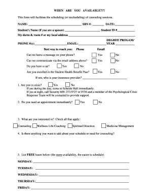 Counseling Session Scheduling Form