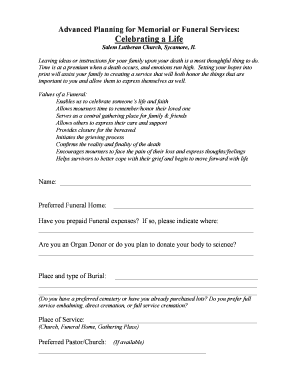 Funeral Planning Form